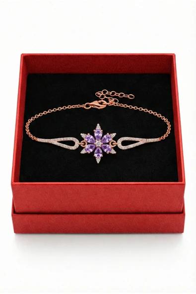 ÇEKİRDEK JEWELRY 925 Ayar Gümüş Lila Taşlı Lotus Bileklik ürün görseli 1