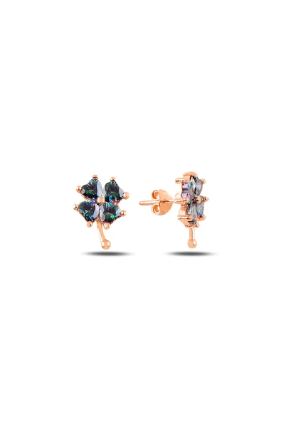 ÇEKİRDEK JEWELRY 925 Ayar Gümüş Rose Yonca Küpe Mistik Topaz Taşlı ürün görseli 1