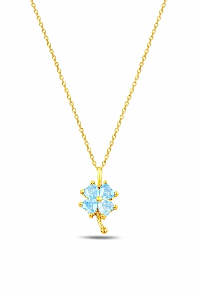 ÇEKİRDEK JEWELRY 925 Ayar Gümüş Mavi Taşlı Yonca Kolye – Şans Sembolü Zarif Tasarım ürün görseli 1