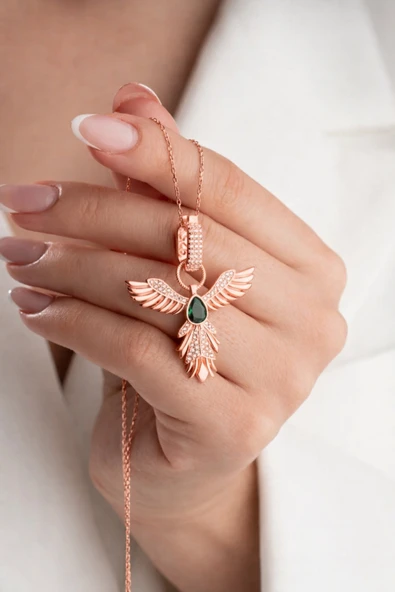 ÇEKİRDEK JEWELRY 925 Ayar Gümüş Rose Kaplama Zümrüdüanka Kolye ürün görseli 1