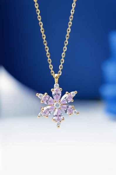 ÇEKİRDEK JEWELRY 925 Ayar Gümüş Lila Taşlı Çiçek Kolye ürün görseli 1