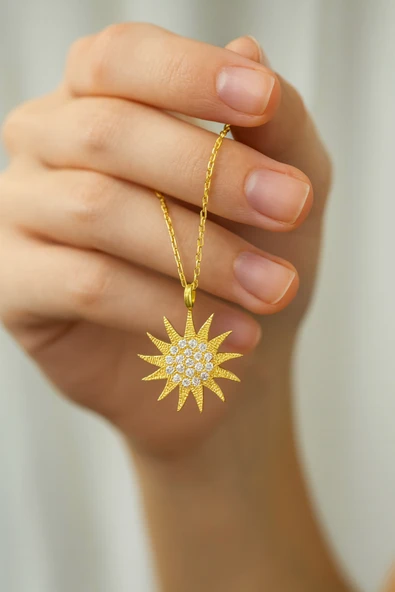 ÇEKİRDEK JEWELRY 925 Ayar Gümüş Altın Kaplama Güneş Kolye ürün görseli 1