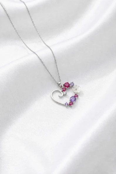 ÇEKİRDEK JEWELRY 925 Ayar Gümüş Manolya Çiçekli Kalp Kolye ürün görseli 1
