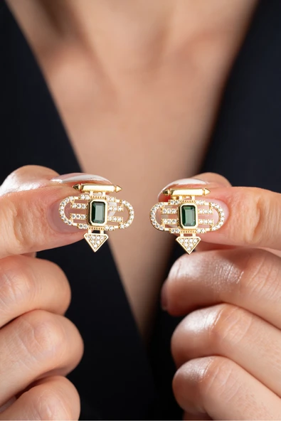 ÇEKİRDEK JEWELRY 925 Ayar Gümüş Baget Taşlı Küpe ürün görseli 1