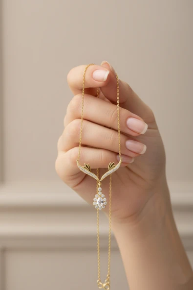 ÇEKİRDEK JEWELRY 925 Ayar Gümüş Zirkon Taşlı Kanatlı Kolye ürün görseli 1