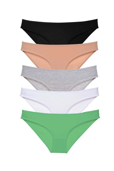 5 adet Süper Eko Set Likralı Kadın Slip Külot Siyah Ten Gri Beyaz Yeşil ürün görseli 1