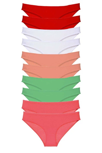 10 adet Süper Eko Set Likralı Kadın Slip Külot Kırmızı Beyaz Pudra Yeşil Fuşya ürün görseli 1