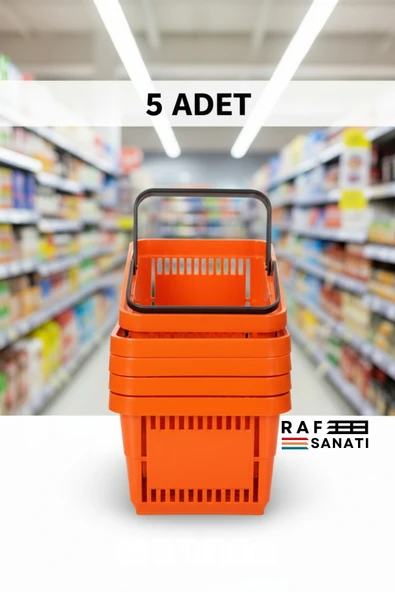 5 ADET / 22 Litre Plastik Market Alışveriş Sepeti Profesyonel Market Mağaza El Sepeti Turuncu ürün görseli 1