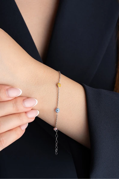 ÇEKİRDEK JEWELRY 925 Ayar Gümüş Boncuklu Zincir Bileklik ürün görseli 1