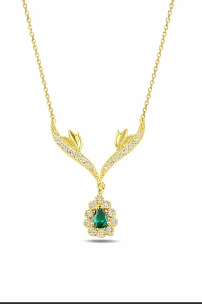 ÇEKİRDEK JEWELRY 925 Ayar Gümüş Kanatlı Damla Taşlı Kolye ürün görseli 1