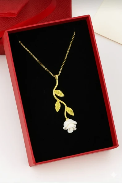 ÇEKİRDEK JEWELRY 925 Ayar Gümüş Beyaz Gül Figürlü Kolye Anlamlı Hediye Kadın Kolyesi ürün görseli 1