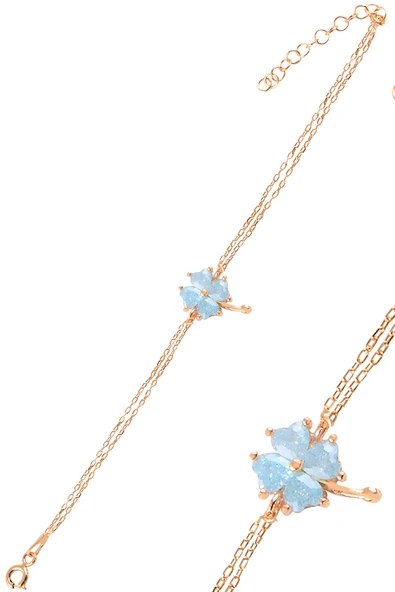 ÇEKİRDEK JEWELRY 925 Ayar Gümüş Mavi Taşlı Yonca Bileklik – Rose Gold Kaplama Zarif Kadın Bileklik ürün görseli 1