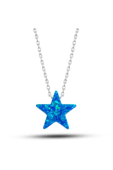 shop Opal Mavi Taşlı 925 Ayar Gümüş Kolye ürün görseli 1