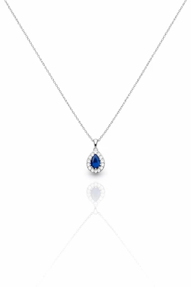 ÇEKİRDEK JEWELRY 925 Ayar Gümüş Safir Damla Taşlı Minik Kolye ürün görseli 1