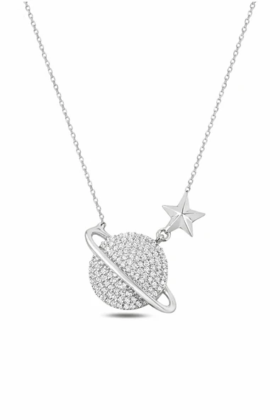 ÇEKİRDEK JEWELRY 925 Ayar Gümüş Rodyum Kaplama Gezegen Kolye ürün görseli 1