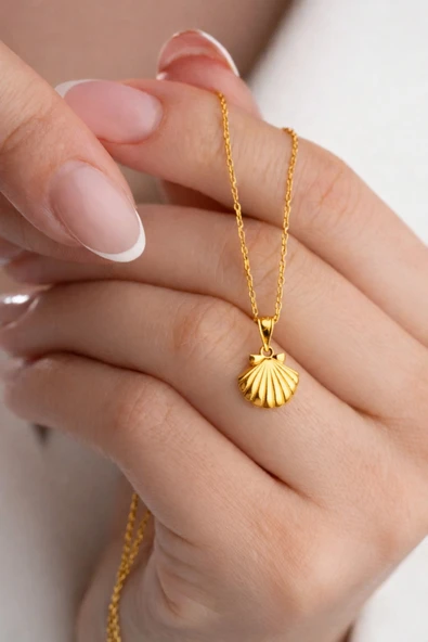 ÇEKİRDEK JEWELRY 925 Ayar Gümüş Gold İstiridye Kolye ürün görseli 1
