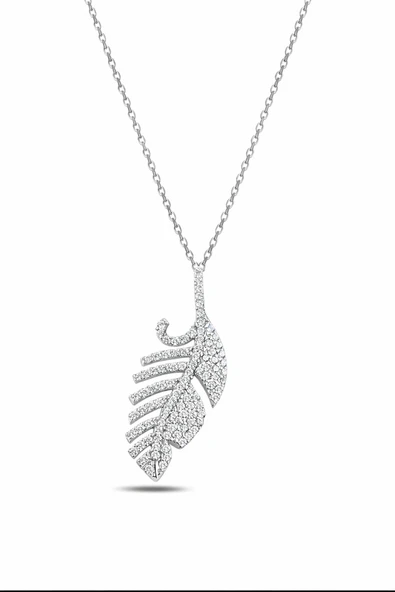 ÇEKİRDEK JEWELRY 925 Ayar Gümüş Balık Kılçığı Kolye – Zirkon Taşlı Şık Tasarım Kadın Kolye ürün görseli 1