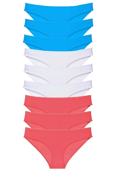 9 adet Süper Eko Set Likralı Kadın Slip Külot Fuşya Beyaz Mavi ürün görseli 1