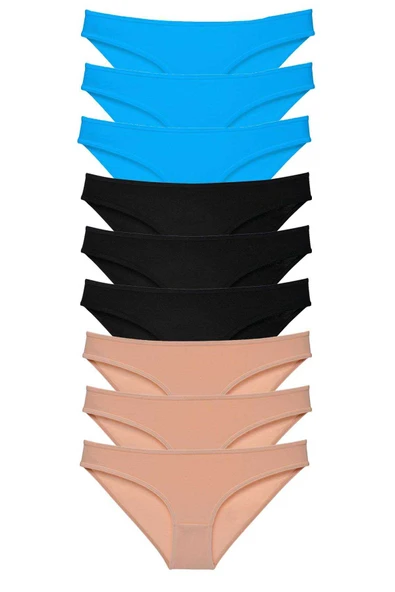 9 adet Süper Eko Set Likralı Kadın Slip Külot Siyah Ten Mavi ürün görseli 1