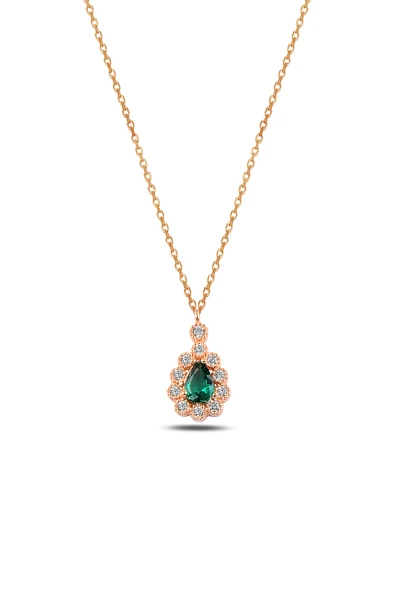 ÇEKİRDEK JEWELRY 925 Ayar Gümüş Zümrüt Taşlı Damla Kolye ürün görseli 1