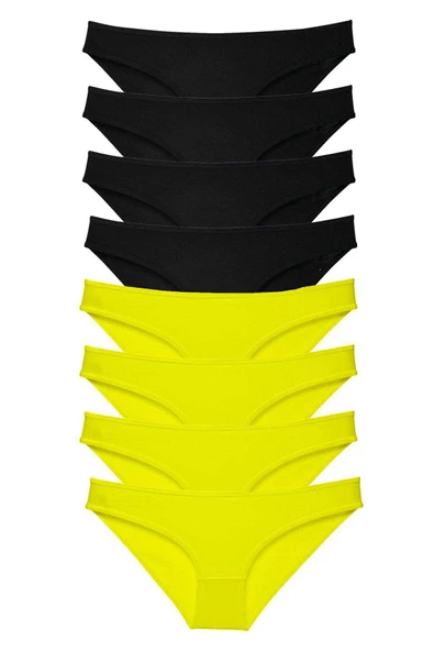 8 adet Süper Eko Set Likralı Kadın Slip Külot Sarı Siyah ürün görseli 1