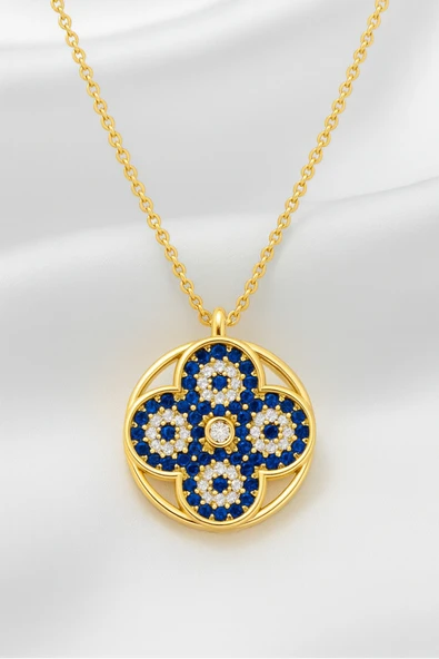 ÇEKİRDEK JEWELRY 925 Ayar Gümüş Altın Kaplama Çoklu Nazar Kolye ürün görseli 1
