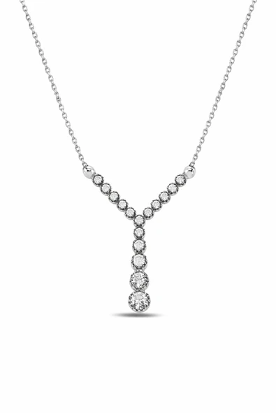 ÇEKİRDEK JEWELRY 925 Ayar Gümüş Rodyum Kaplama Y Kolye – Zirkon Taşlı Zarif Tasarım ürün görseli 1