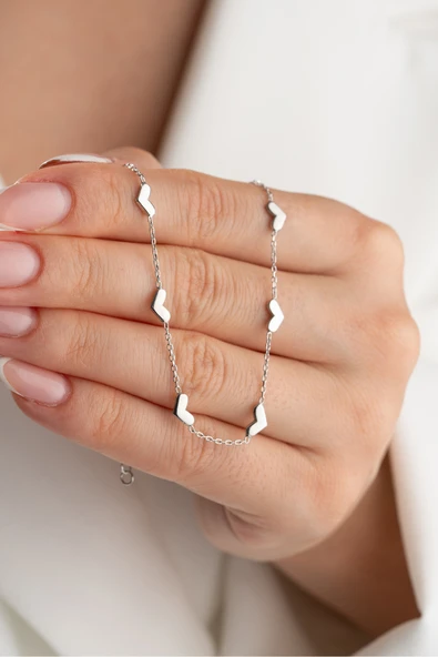 ÇEKİRDEK JEWELRY 925 Ayar Gümüş Kalplı Parçalı Halhal ürün görseli 1
