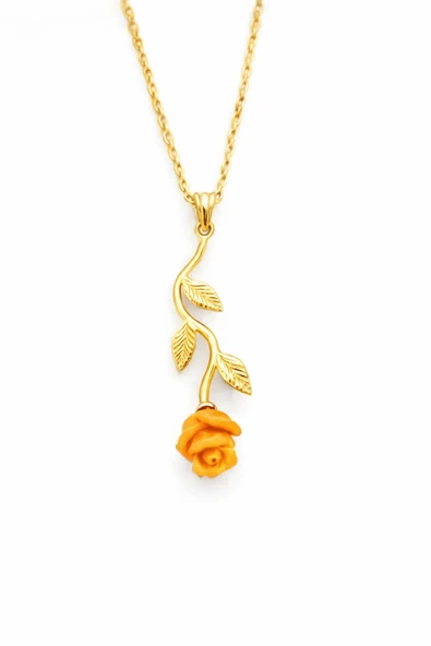 ÇEKİRDEK JEWELRY 925 Ayar Gümüş Pembe Güllü Ters Kolye ürün görseli 1