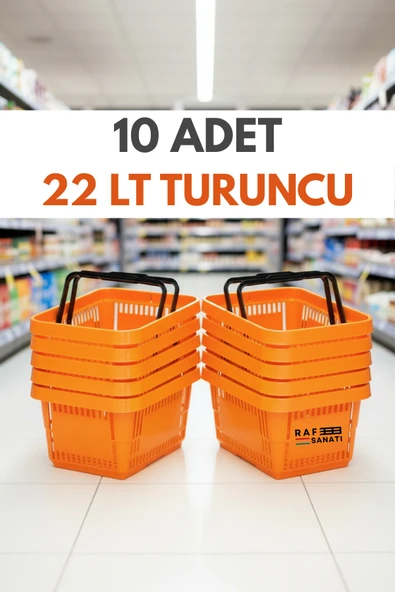 10 ADET / 22 Litre Plastik Market Alışveriş Sepeti Profesyonel Market Mağaza El Sepeti Turuncu ürün görseli 1