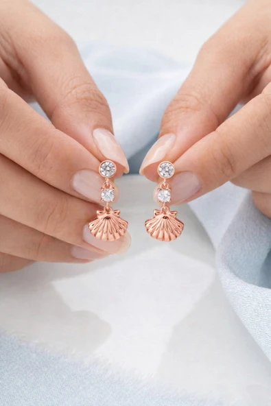 ÇEKİRDEK JEWELRY 925 Ayar Gümüş Rose İstiridye Küpe ürün görseli 1