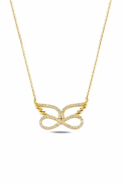 ÇEKİRDEK JEWELRY 925 Ayar Gümüş Sarı Altın Kaplama Taşlı Kelebek Sonsuzluk Kolye – Zarif ve Işıltılı Kadın Kolyesi ürün görseli 1