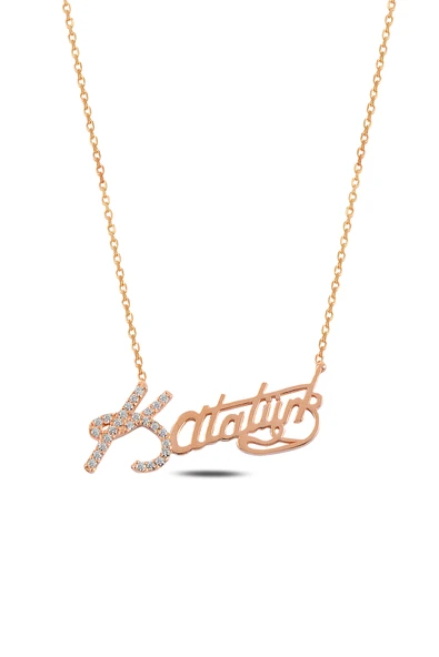 ÇEKİRDEK JEWELRY 925 Ayar Gümüş Atatürk İmzalı Kolye Rose Kaplama Taşlı Model ürün görseli 1