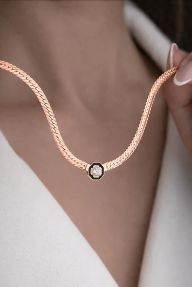 ÇEKİRDEK JEWELRY 925 Ayar Gümüş Rose Kaplama Taşlı Zarif Zincir Kolye ürün görseli 1