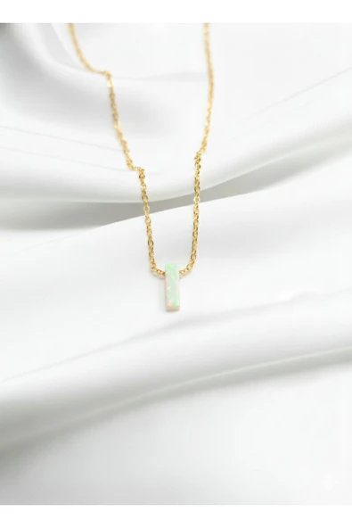 ÇEKİRDEK JEWELRY 925 Ayar Gümüş Zincirli Beyaz Opal Taş Harf Kolyeler ürün görseli 1