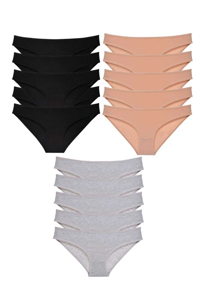 15 adet Süper Eko Set Likralı Kadın Slip Külot Siyah Ten Gri ürün görseli 1