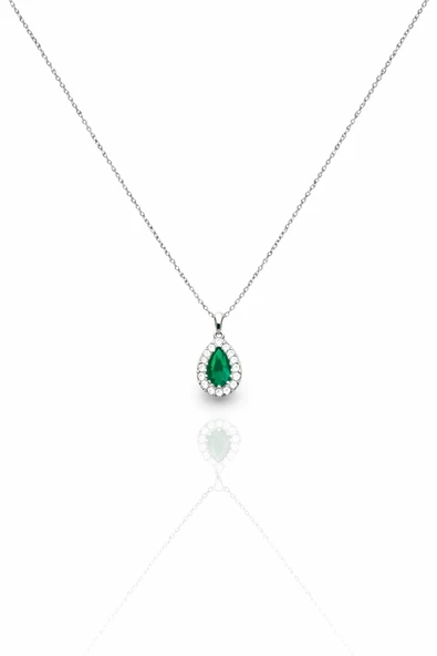 ÇEKİRDEK JEWELRY 925 Ayar Gümüş Zümrüt Renk Damla Taşlı Kolye | Zarif & Şık Kadın Kolyesi ürün görseli 1
