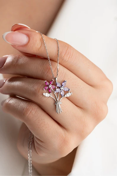 ÇEKİRDEK JEWELRY 925 Ayar Gümüş Çiçek Buketi Kolye ürün görseli 1