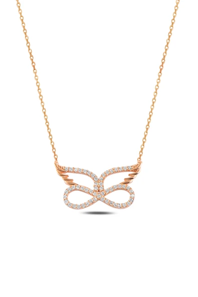 ÇEKİRDEK JEWELRY 925 Ayar Gümüş Rose Kaplama Taşlı Kelebek Sonsuzluk Kolye – Zarif ve Işıltılı Kadın Kolyesi ürün görseli 1