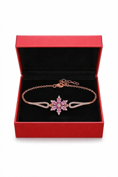 ÇEKİRDEK JEWELRY 925 Ayar Gümüş Pembe Taşlı Lotus Bileklik ürün görseli 1