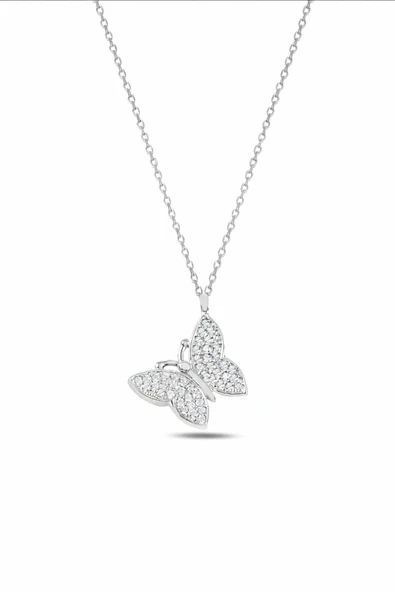 ÇEKİRDEK JEWELRY 925 Ayar Gümüş Rodium Kaplama Kelebek Kolye – Zirkon Taşlı Zarif Kadın Kolye ürün görseli 1