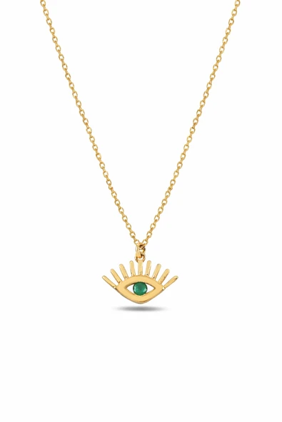 ÇEKİRDEK JEWELRY 925 Ayar GümüşGold Kaplama Yeşil Taşlı Göz Kolye – Zarif ve Modern Tasarım ürün görseli 1