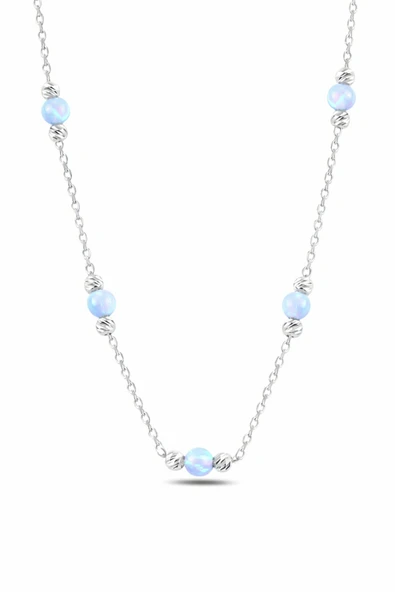 ÇEKİRDEK JEWELRY 925 Ayar Gümüş Opal Taşlı Toplu Kolye Sarı Rose ve Rodyum Kaplama Zincirli Minimal Kadın Kolyesi ürün görseli 1