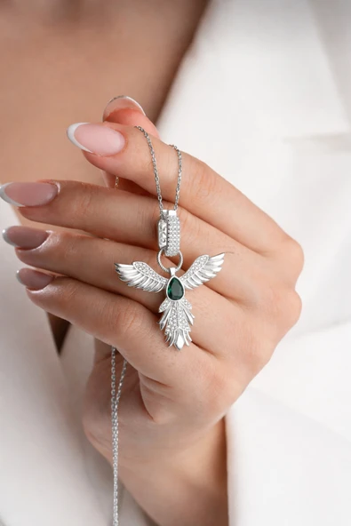 ÇEKİRDEK JEWELRY 925 Ayar Gümüş Rodyum Kaplama Zümrüdüanka Kolye ürün görseli 1