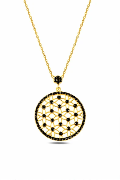 ÇEKİRDEK JEWELRY 925 Ayar Gümüş Kaplama Siyah Taşlı Yuvarlak Kolye – Zarif ve Şık Tasarım ürün görseli 1