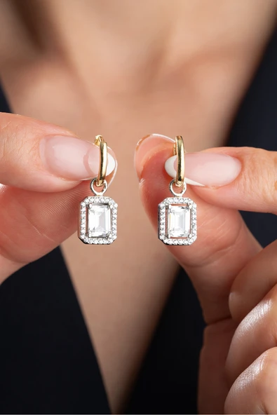 ÇEKİRDEK JEWELRY 925 Ayar Gümüş Baget Taşlı Küpe ürün görseli 1