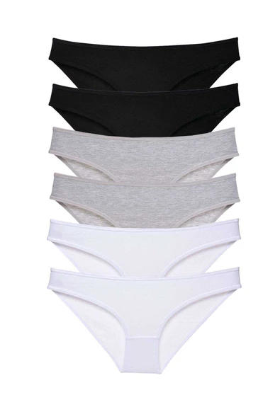 6 adet Süper Eko Set Likralı Kadın Slip Külot Siyah Gri Beyaz ürün görseli 1