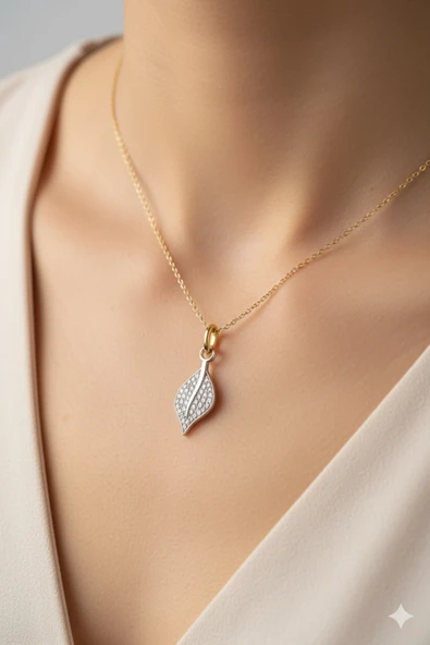 ÇEKİRDEK JEWELRY 925 Ayar Gümüş Yaprak Tasarım Kolye ürün görseli 1
