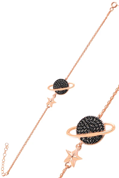 ÇEKİRDEK JEWELRY 925 Ayar Gümüş Satürn Gezegen Figürlü Zirkon Taşlı Kadın Bileklik ürün görseli 1