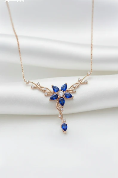 ÇEKİRDEK JEWELRY 925 Ayar Gümüş Safir Taşlı Sarmaşık Kolye ürün görseli 1